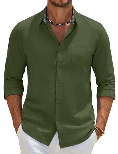 COOFANDY Mens Shirts Long Sleeve 100% Cotton Plaid Collar | Casual Shirt for Men, Regular Fit, Practical Chest Pocket, Casual Business Stylr, Easy Match