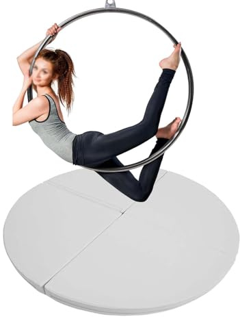 Pole Dance-matta, tjock Pole Dance-matta, vikbar aerial hoop crashpad för hemmagymmet, rund säkerhetskudde för Lyra & stripper-poler, 160 x 5 cm, vit, ultimat skydd