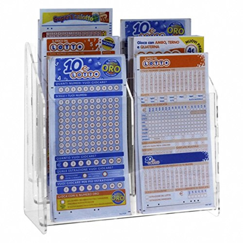 Espositore schedine da banco in plexiglass trasparente a 6 tasche Misure: 23 x 12 x H23 cm