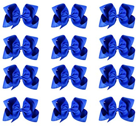 DEEKA 12 PCS 6 Big Hand-made Grosgrain Ribbon Hair Bow Alligator Clips Hair Accessories for Little Teen Toddler Girls - Roayl Blue
