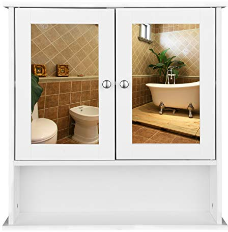 eSituro Spiegelschrank Badspiegel Hängeschrank mit Türen Wandschrank Badschrank Weiß BHT ca: 56x58,3x13cm