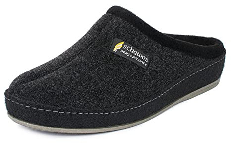 SCHAWOS Herren Filz Hausschuh 6030 warm gefüttert Schurwolle mit Fußbett feste Sohle rutschhemmend (Schwarz (24W), 46 EU, Numeric_46)
