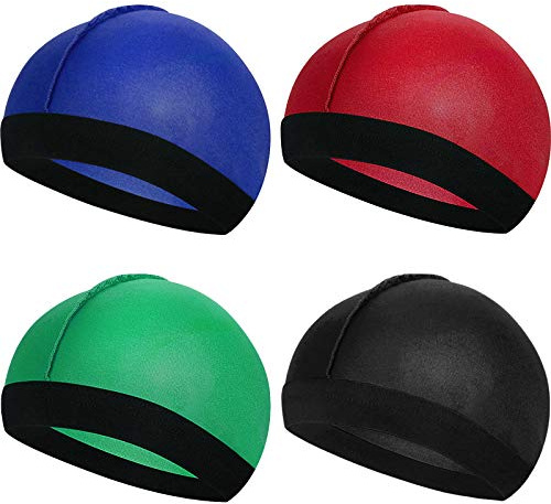 4 Pieces Wave Caps for Kids - Stocking Cap, Satin Sleep Cap, Elastic Baby Bonnet for Boys, Toddler (Blue, Red, Green, Black)