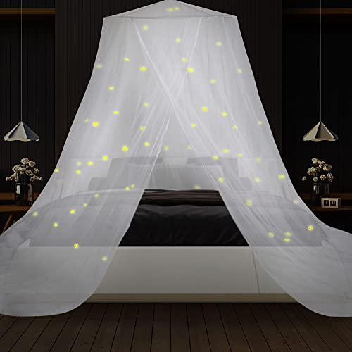 Moskitonetz Bett,kozytendy Groß Betthimmel mit Schneeflocken Leuchten Einfache Einrichtung für Kinder Full King Single-Size-Bett Geeignet für Baby Kinder Mädchen Erwachsene