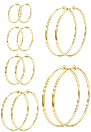 Roheafer 6 Paar Clip-Ohrringe für Frauen Gefälschte Creolen Frühlings-Creolen-Set für nicht durchbohrte Ohren Schmuck 6 Größen