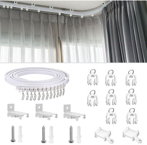 Binwat Binario per tenda in plastica flessibile in PVC, divisorio per stanze, guida per camper, doccia, angolo lungo, curvo, sistema per la privacy ospedaliera, montaggio a parete, ganci di fissaggio