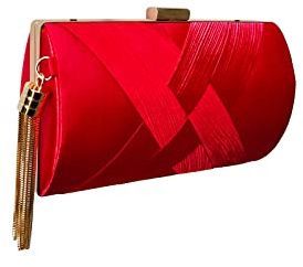 CORIOS Sac de Soirée Femme Frangé Embrayage Sacs à Main D'épaule de Mariée Élégant Sacs Fourre-Tout Ceremonie Mariage Fête Cocktail Pochette Portefeuille Rouge