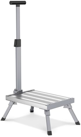 Escabeau Pliable en Aluminium - Plate-Forme de Travail - avec Main Courante - Charge maximale : 150 kg - pour Cuisine, Salle de Bain, Camping et Plus Encore - Échelle Pliable avec Tapis antidérapant