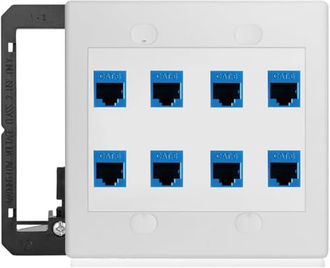 8 Port Ethernet Wall Outlet Plate Cat6 Jack RJ45 Keystone Network Cables Inline Coupler Wires Connector Date Box Cover with 2Gang Low Voltage Mount