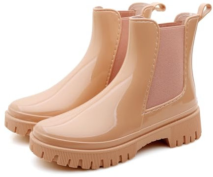 Rumkok Gummistiefel Damen Kurz, Wasserdichte Original Grundlegend Regenstiefel, Anti-Rutsch Gummistiefel im Freien Wasserdichter Gummistiefeletten Atmungsaktiv Gumischtifel Gartenstiefel, Rosa, 37 EU