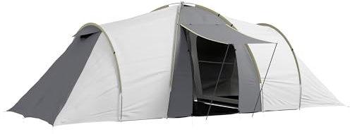 Outsunny 4-6 Man Tunnel Tent with 2 Bedroom, Living Area and Vestibule, Large Camping Tent with Groundsheet, 2000mm Waterproof, UV50+, Portable Bag, for Fishing Hiking Festival, Grey and Yellow