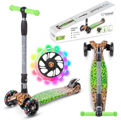 COIL Kinderroller Dreirad Scooter – Roller Kinder 6 Jahre Höhenverstellbarer Tretroller mit LED-Rädern – Für Kinder von 3-8 Jahren – Roller mit Aluminiumlenker, breiter Trittfläche (Grün)