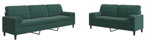 vidaXL Soffgrupp med dynor och bolster 2 delar mörkgrön sammet, soffgrupp, vardagsrumssoffa, sammetssoffa, soffgrupper, vardagsrumssoffor
