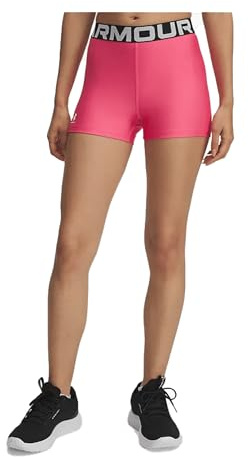 Under ArmourShorty HeatGear, Short Femme Confortable et Respirant, Short léger et Robuste, Short Moulant Anti-frottement pour l'entraînement, Femmes, Super Pink/White, LG