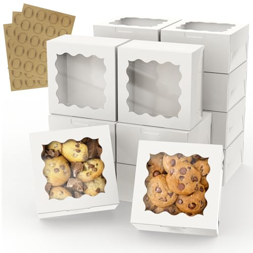 WUHUIXOZ 60 st kaklådor 15 x 15 x 7 cm, vita bagerilådor med klart fönster för munkar, muffins, kakor, makaron, bakverk