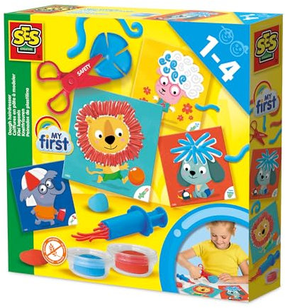 SES Creative 14407 Ma Première Pâte à Modeler Coiffures sur Cartes - Crée Les Plus Belles Coiffures sur Ces Cartes d'animaux Amusants - avec Outils pour Créer des Cheveux en Pâte