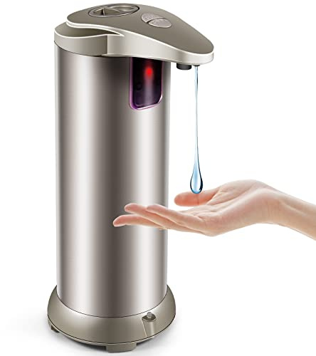Automatic Soap Dispenser, 3 Adjustable Dispensing Levels with Stainless Steel, Infrared Motion Sensor & Waterproof Base, Smart Touchless Soap Dispenser for Bathroom, Kitchen, School and Hotel Use