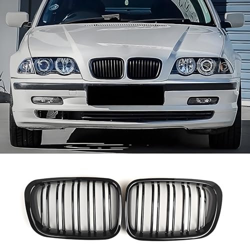 Haoyijiahui Calandre noire E46 pour Grille BMW Série 3 E46 2D 1998-2001 PRE Facelift Calandre sport brillant noir double pont(ne convient pas pour 4 portes)(For 3er E46 2D 1998-2001 PRE)