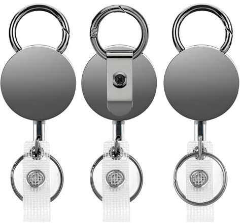 IETWATE 3 Piezas Cordón Extensible, Llavero Extensible Multifuncional de Alambre Acero, Portatarjetas Identificación Extensible con Clip para Cinturón, Llavero Extensible con Cable Acero de 65cm