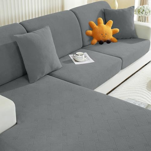 Ystyle Stretchigt Sofföverdrag, Kuddöverdrag, Elastiskt Pet Soff Cover Töjbart överdrag, Avtagbar Halkskydd kuddfodral Möbel, Sofföverkast överdrag Kuddar (Chaiselongue+1 Säten*3, Ljusgrå)