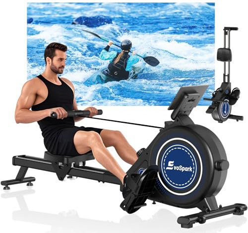Rudergerät für Zuhause, EvoSpark Magnetisches Rudergerät, Rowing Machine mit 16 Widerstandsstufen und Dual-Slide-Rail, Leicht zu Montieren, Belastbar bis 160KG