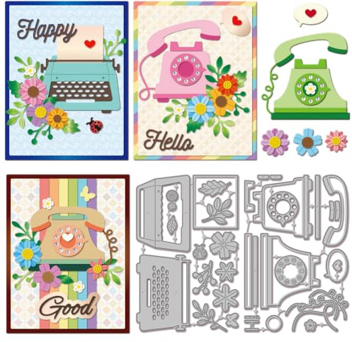 GLOBLELAND Troqueles de corte con motivo floral en estilo vintage para diseño de tarjetas, troqueles de metal con forma de auricular de teléfono para bricolaje, scrapbooking, repujado, decoración de