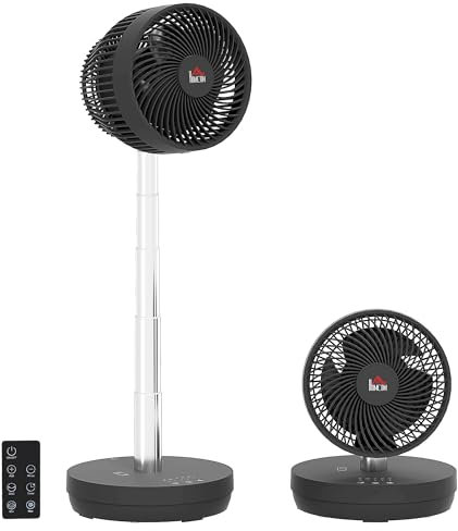 HOMCOM Ventilateur de table portable avec télécommande et batterie rechargeable 3600mAh ventilateur sur pied alimenté par USB inclinaison et hauteur réglables oscillant 10 vitesses minuterie noir