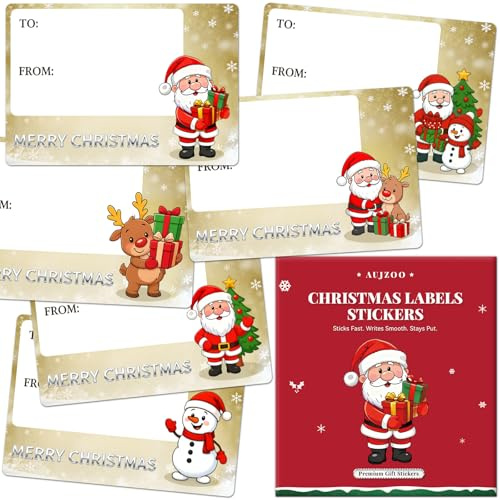 Aujzoo Lot de 60 étiquettes autocollantes (65 x 45 mm) pour cadeaux de Noël
