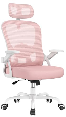 naspaluro Office Desk Ergonomic Chair with Adjustable Back/Headrest//Flip-up Armrests Comfy Computer Small Heavy Duty Swivel Chairs for Home Office Comfortable Pink Study Work Mesh PC Chairs & Stool