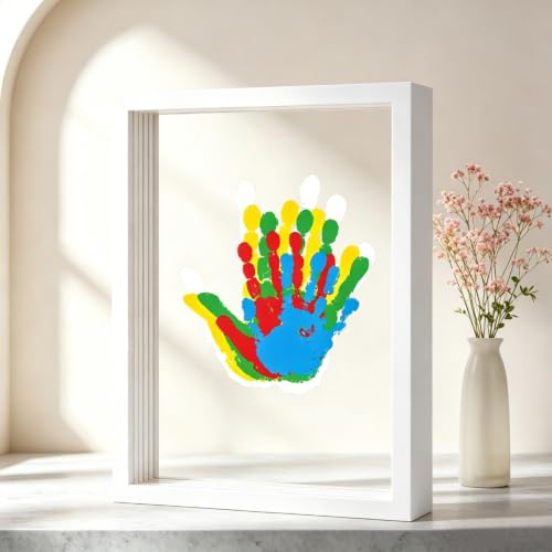 Family Handprint Art Kit with 4 Spaces – White Family Frame DIY Keepsake | Handprint Kit Clear DIY，Paint Set, Perfect Family Gifts for New Parents, Mother's Day, Father's Day, Birthday, Memory Gifts