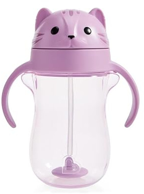 Munchkin Any Angle Trinkbecher mit Strohhalm & Gewicht für Babys & Kleinkinder | Auslaufsicher | Click-Lock-Technologie | Ab 6 Monaten | 296 ml / 10oz |Katze