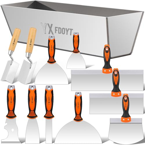 YXFDOYT Drywall Knife Set, 12Pcs Drywall Tools Include Putty Knife, Taping Knives, Painter Scraper, 14Drywall Mud Pan and Scoop, Putty Knife Set for Joint Taping, Finishing, Patching