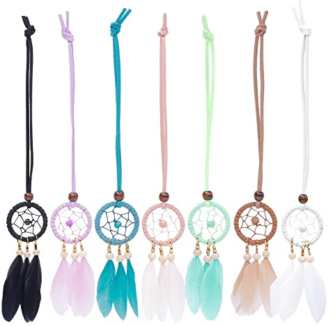 Mini Dream Catcher 7pcs Set - Car Interior Rearview Mirror Dangle Bag Pendant Charm 1.2 Diameter and 9 Long