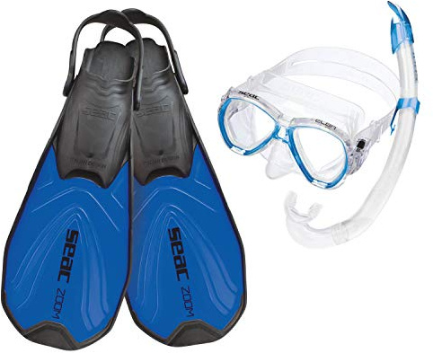 SEAC Erwachsene Set Zoom Schnorchelset Taucherbrille Mit Schnorchel Und Flossen, blau, 45-47