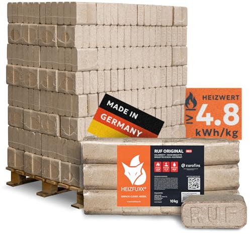 Holzbriketts RUF Original Red - Hartholzbriketts Palette 960 kg (96x10 kg) - Premium Briketts für Kamin, Heizkessel & Ofen - Hoher Heizwert, geringer Aschegehalt & maximale Energieausbeute