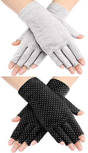 Maxdot Sun Gloves for Women UV Protection Fingerless Non Slip sunscreen Driving Gloves for Summer Outdoor(2 Pairs,Black and Gray)