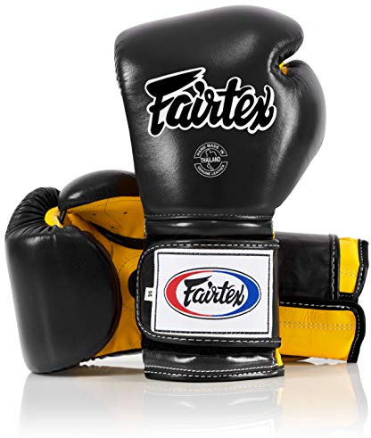 Fairtex BGV9 Muay Thai für Profiboxer & Trainer | Mexikanischer Stil für Schlagkräftige | MMA Handschuhe für Kampfsport | Leichte & stoßdämpfende Boxhandschuhe(16oz-Schwarz/Gelb/BLK -Rohrleitungen)