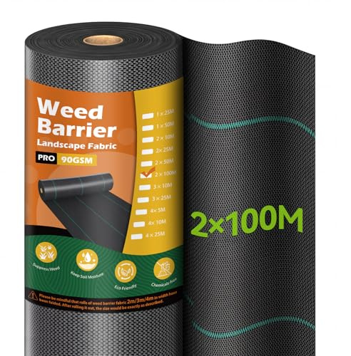 iropro Telo Pacciamatura Anti Erbacce, 2m x 100m, 200m² Telo Anti Erbacce Orto, Giardino, Tessuto Permeabile all'Acqu, Stabilizzazione ai Raggi UV,Barriere Contro Le Erbe Infestanti