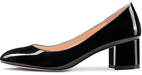 Castamere Femme Moyenne Talon Bout Ronde Carré Bloc Talon Escarpins 5CM Noir Vernis Chaussures EU 41.5
