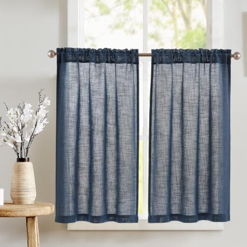TOPICK, tende per finestra in stile bistrot con effetto lino, per soggiorno e cucina, finestre piccole, trasparenti, tende da cucina, tende corte, moderne, in stile rustico, set da 2 pezzi, 65 x 90 cm