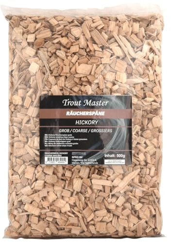 Trout Master Farine de fumage Hickory grossière – 500 g de copeaux de fumage pour fumage des poissons, farine pour fumoirs, copeaux