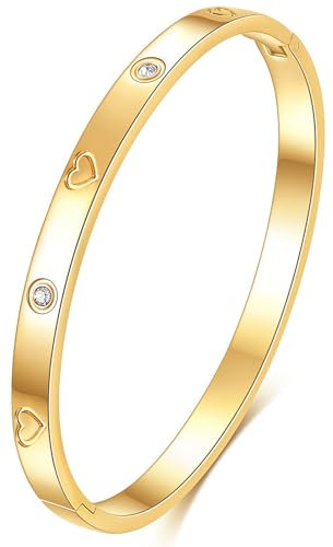 Tidefire Stainless Steel Crystal Cubic Zirconia Bracelet 18K Gold Plated Women Bracelet Titanium Steel Bangle (084 Love Gold)