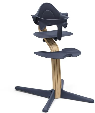 Stokke Nomi Chair (Oak Navy) with Baby Set (Navy) - Inspires Active Sitting & Provides Support While Baby Learns to Sit - Holds Up to 150 kg
