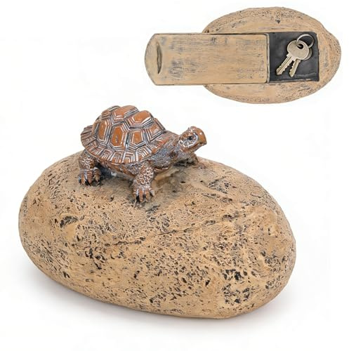 Key Hider Turtle Stone 4.8 x 3.1 x 2.6in Resin Spare Key Holder Outdoor Decoration Fake Rock Hidden Key Box for Garden Lawn Patio