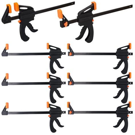 Biugaaufai 8 PCS 10 Inch Bar Clamps for Woodworking, Black E-Z Hold Woodworking Bar Clamps Set, One-Handed Quick F Clamps, F Clamps Set for Carpenters & Woodworkers Tools