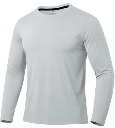 Mäns Rash Guard UPF 50+ Sun Protection Clothing långärmade t-shirts för män lätta, snabbtorkande SPF UV simtröjor, GRÅ, XL