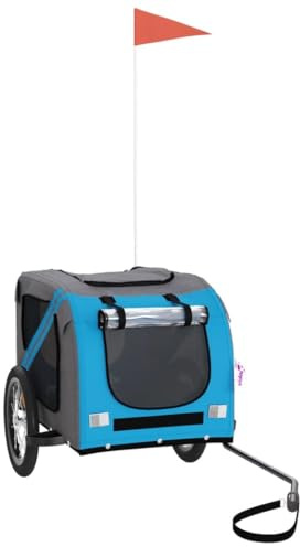 vidaXL Remolque de Bicicleta Mascotas Hierro Tela Oxford Azul Gris