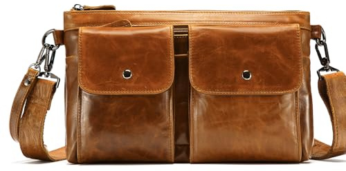 TAINIU Vintage gewachstes Leder Messenger Bag für Herren – Vollnarbiges Rindsleder Crossbody Sling Bag mit mehreren Taschen, Arbeit Reise Satchel Geldbörse, Geschenk für Papa Ihn