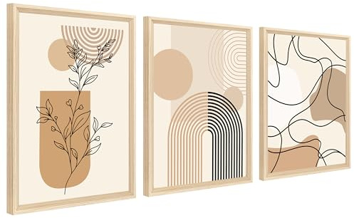 3 st träram modern minimalistisk boho beige khaki bild dekoration vardagsrum abstrakt geometrisk linje sollöv målning dekorativa bilder vardagsrum sovrum 30 cm x 40 cm x 3 (utan plexiglas)