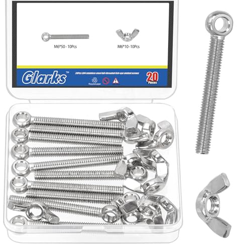 Glarks 10 ensembles M6 x 50mm boulons d'oeil d'épaule de levage avec kit d'écrous d'aile, boulon d'oeil de levage en acier inoxydable, boulon d'oeil anneau avec écrous papillon